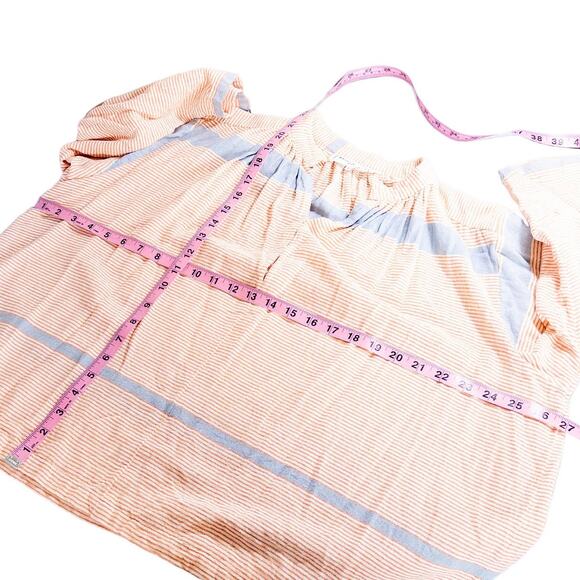 Apiece Apart Agata Shirred Boxy Flowy Blouse in Cote Stripe Orange Blue White 4 - Picture 12 of 13